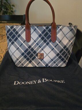 Dooney & Bourke navy and White  tartan plaid satchel